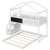 Twin over Full House Bunk Bed with Storage Staircase and Blackboard