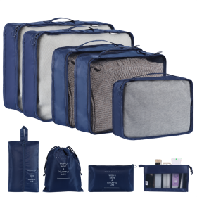 Home Fashion Simple Solid Color Storage Bag (Option: Navy Blue-9Set)